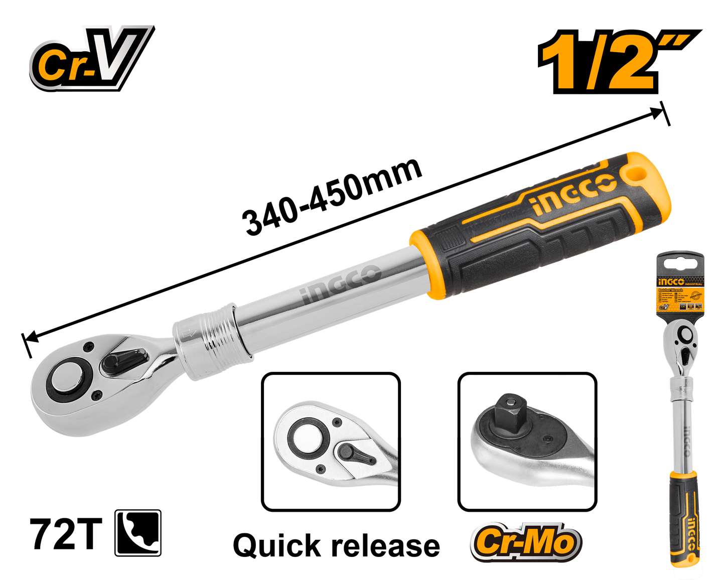 Llave matraca 1/2" extensible