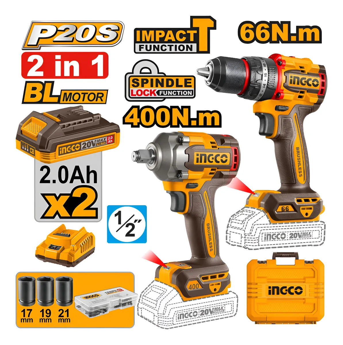 Combo taladro de impacto 66nm + Llave de impacto 400nm