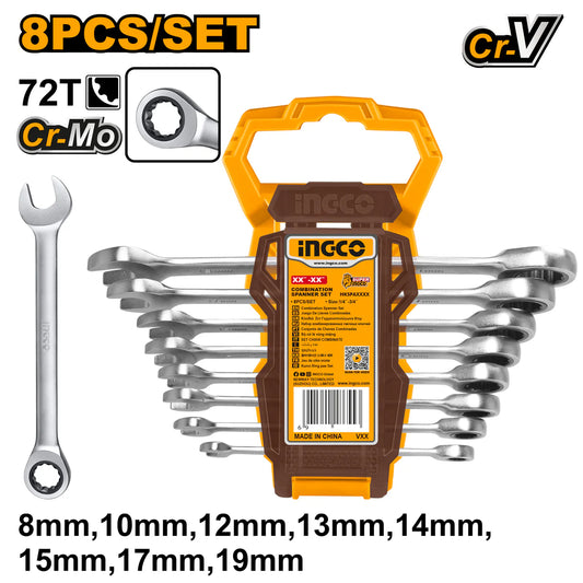 Juego de llaves combinadas 8 piezas CON MATRACA