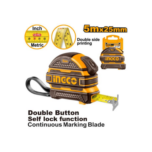 Cinta métrica de acero 5mx25mm  (boton antibloqueo)